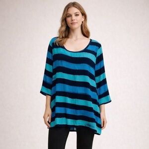 Express Vintage Y2K Striped Tunic Blouse L Nautical Preppy Party Artsy Retro